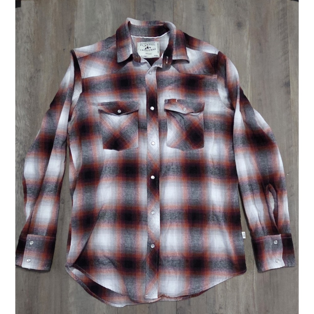 Cactus Man Workwear Orange Flannel Plaid Shirt Pearl Snap Button Men S Western